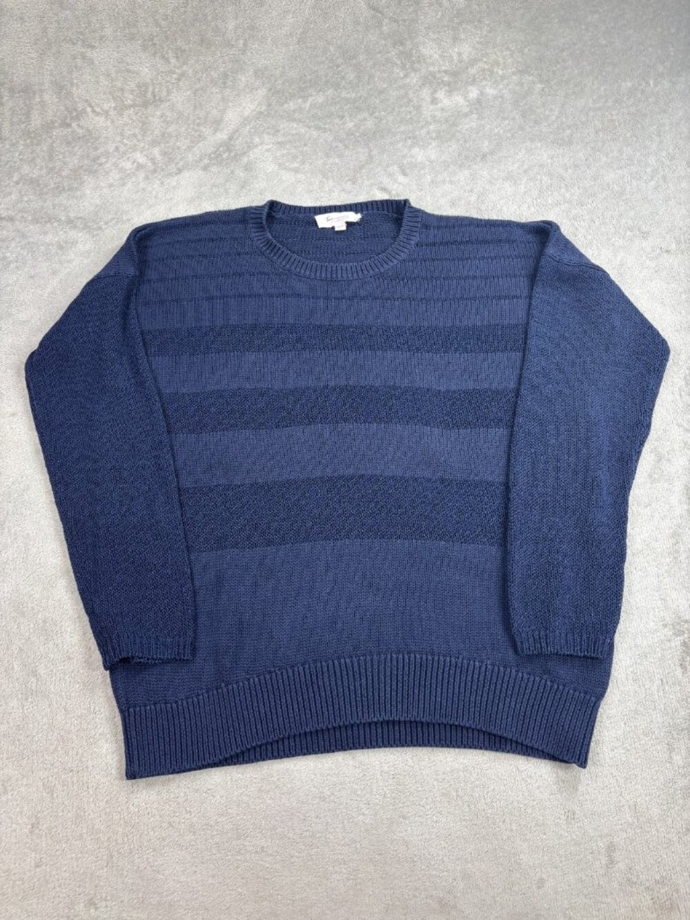 Vince Camuto Sweater XL Blue Striped Chunky Knit Ribbed Hem Crew Neck